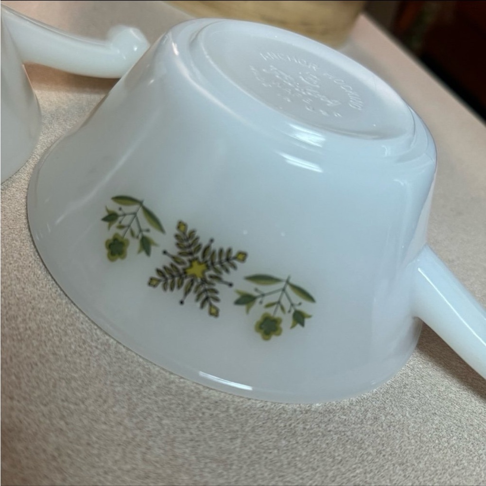 Vintage Fire King "Meadow Green" Milk Glass Handled Soup Bowls | Set of 2 - Picture 9 of 12